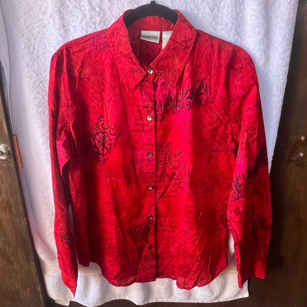 Chico’s Symphony Carmen L/S Blouse Cherrywine Red; NWT; M/8